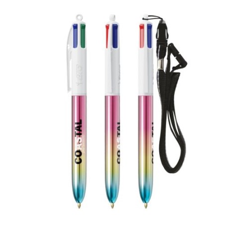 Stylo Publicitaire Unique 4 Couleurs® Gradient avec Lanyard BIC® Matières : plastique Couleurs : turquoise