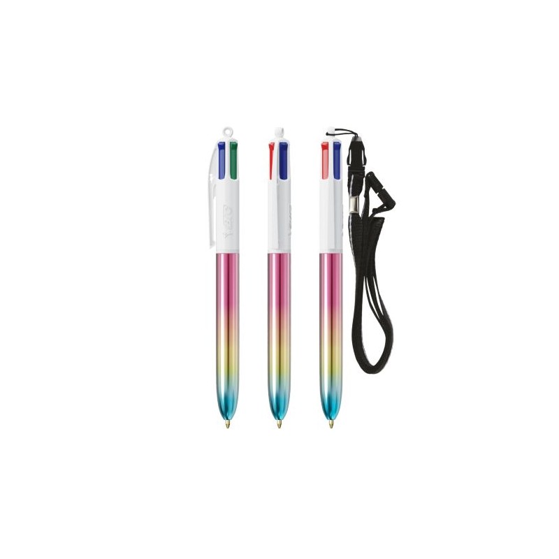 Stylo Publicitaire Unique 4 Couleurs® Gradient avec Lanyard BIC® Matières : plastique Couleurs : turquoise cadeau entreprise pas
