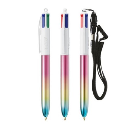 Stylo Publicitaire Unique 4 Couleurs® Gradient avec Lanyard BIC® Matières : plastique Couleurs : turquoise cadeau entreprise pas
