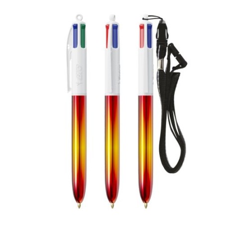 Stylo publicitaire 4 Couleurs® avec lanyard - Édition Flags BIC® Matières : plastique Couleurs : jaune cadeau collaborateur prem