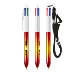 Stylo publicitaire 4 Couleurs® avec lanyard - Édition Flags BIC® Matières : plastique Couleurs : jaune impression logo haute qua