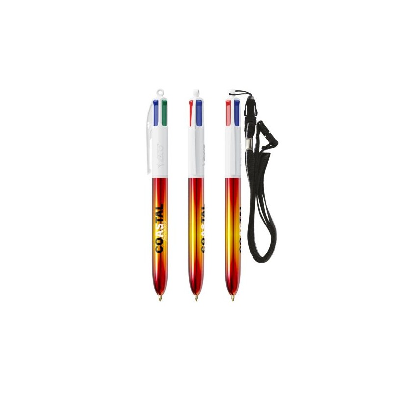 Stylo publicitaire 4 Couleurs® avec lanyard - Édition Flags BIC® Matières : plastique Couleurs : jaune impression logo haute qua