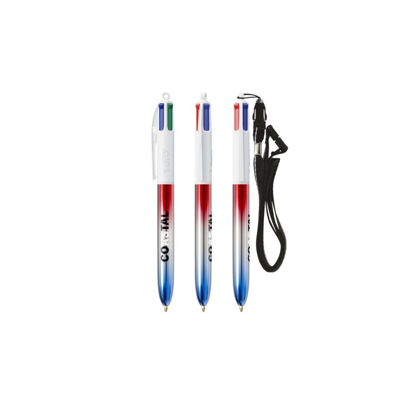 Stylo publicitaire 4 Couleurs® avec lanyard - Édition Flags BIC® Matières : plastique Couleurs : argenté goodies publicitaire év