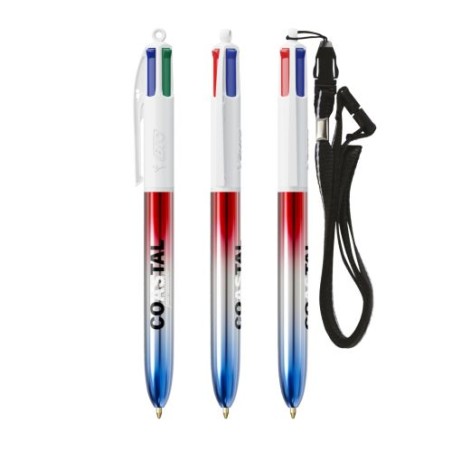 Stylo publicitaire 4 Couleurs® avec lanyard - Édition Flags BIC® Matières : plastique Couleurs : argenté goodies publicitaire év