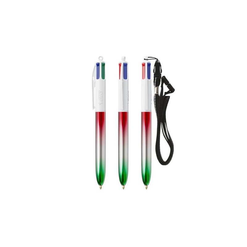 Stylo publicitaire 4 Couleurs® avec lanyard - Édition Flags BIC® Matières : plastique Couleurs : argenté livraison express 24h 4