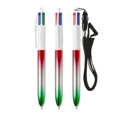 Stylo publicitaire 4 Couleurs® avec lanyard - Édition Flags BIC® Matières : plastique Couleurs : argenté livraison express 24h 4