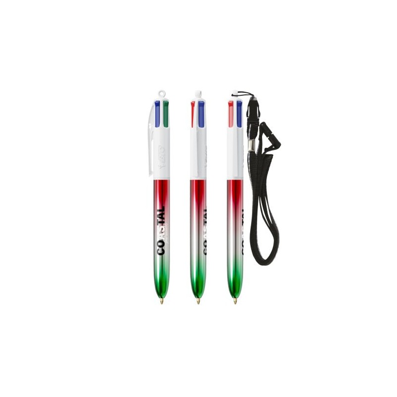Stylo publicitaire 4 Couleurs® avec lanyard - Édition Flags BIC® Matières : plastique Couleurs : argenté goodies entreprise desi
