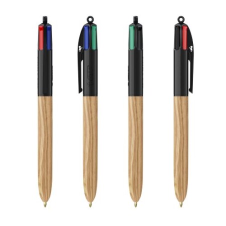 Stylo Éco-responsable 4 Couleurs en Bois avec Lanière BIC® Matières : plastique Couleurs : naturel personnalisation rapide en Fr