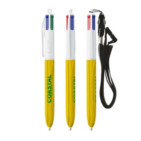 Stylo Éco-responsable 4 Couleurs en Bois avec Lanière BIC® Matières : plastique Couleurs : blanc personnalisable avec votre logo
