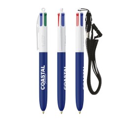 Stylo personnalisé multicouleurs avec lanyard BIC® 4 Couleurs Soft Matières : plastique Couleurs : blanc