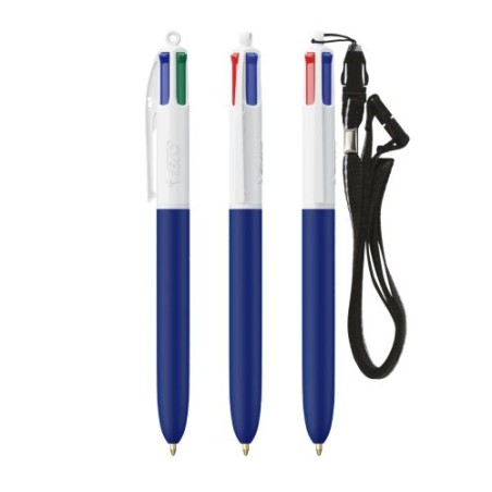 Stylo personnalisé multicouleurs avec lanyard BIC® 4 Couleurs Soft Matières : plastique Couleurs : blanc goodies entreprise desi