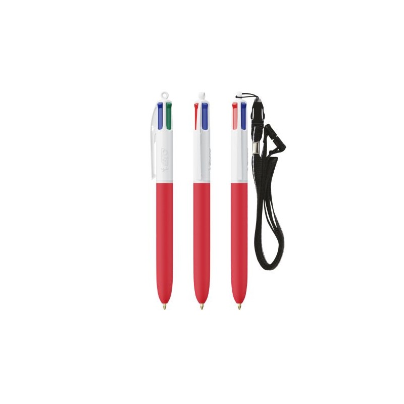 Stylo personnalisé multicouleurs avec lanyard BIC® 4 Couleurs Soft Matières : plastique Couleurs : blanc impression logo haute q