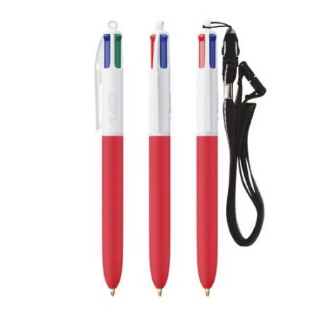 Stylo personnalisé multicouleurs avec lanyard BIC® 4 Couleurs Soft Matières : plastique Couleurs : blanc impression logo haute q