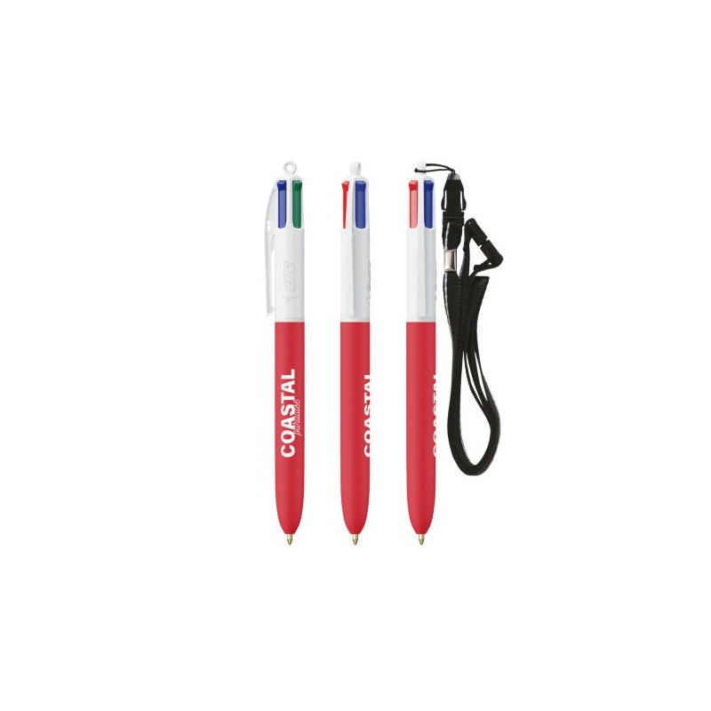 Stylo personnalisé multicouleurs avec lanyard BIC® 4 Couleurs Soft Matières : plastique Couleurs : blanc goodies personnalisé en