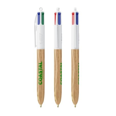 Stylo Éco-responsable 4 Couleurs Personnalisé Wood Style BIC® Matières : plastique Couleurs : blanc cadeau entreprise pas cher