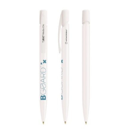 Stylo bille personnalisé antimicrobien  BIC® Media Clic BGUARD™ Matières : plastique Couleurs : blanc personnalisable avec votre