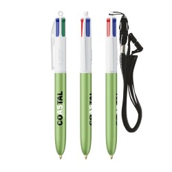 Stylo personnalisé 4 couleurs glacé avec lanyard BIC® pas cher Matières : plastique Couleurs : blanc