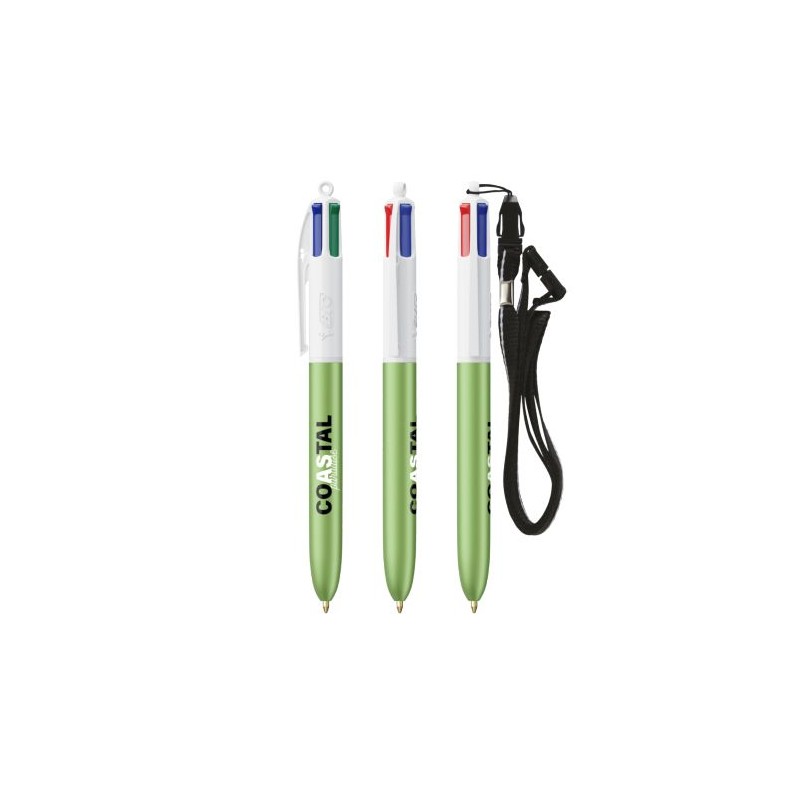 Stylo personnalisé 4 couleurs glacé avec lanyard BIC® pas cher Matières : plastique Couleurs : blanc