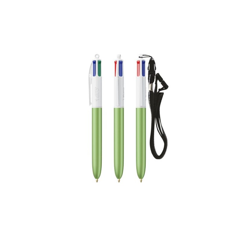Stylo personnalisé 4 couleurs glacé avec lanyard BIC® pas cher Matières : plastique Couleurs : blanc personnalisation sur mesure