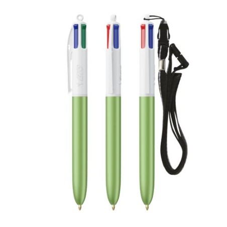 Stylo personnalisé 4 couleurs glacé avec lanyard BIC® pas cher Matières : plastique Couleurs : blanc personnalisation sur mesure