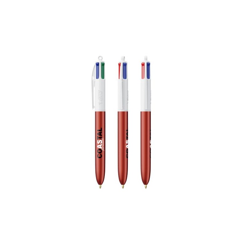 Stylo Bille Personnalisé 4 Couleurs Glacé Fiable pas cher BIC® Round Stic® BGUARD™ Matières : plastique Couleurs : blanc cadeau 