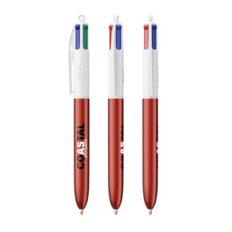 Stylo Bille Personnalisé 4 Couleurs Glacé Fiable pas cher BIC® Round Stic® BGUARD™ Matières : plastique Couleurs : blanc cadeau 