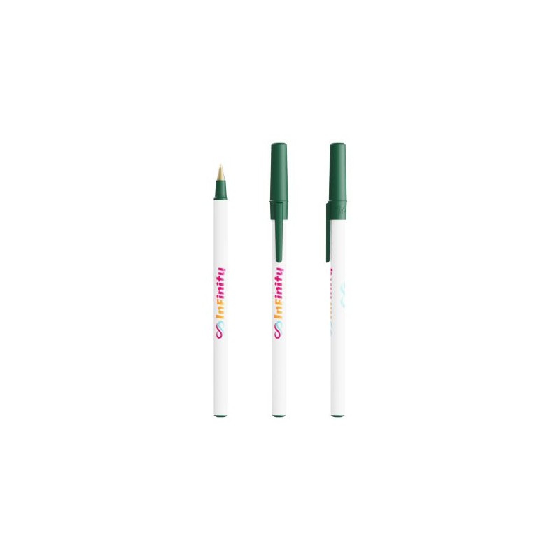 Stylo Bille Éco-responsable Personnalisé Round Stic® BIC® Couleurs : blanc objet promotionnel éco-responsable