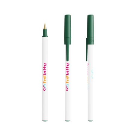 Stylo Bille Éco-responsable Personnalisé Round Stic® BIC® Couleurs : blanc objet promotionnel éco-responsable