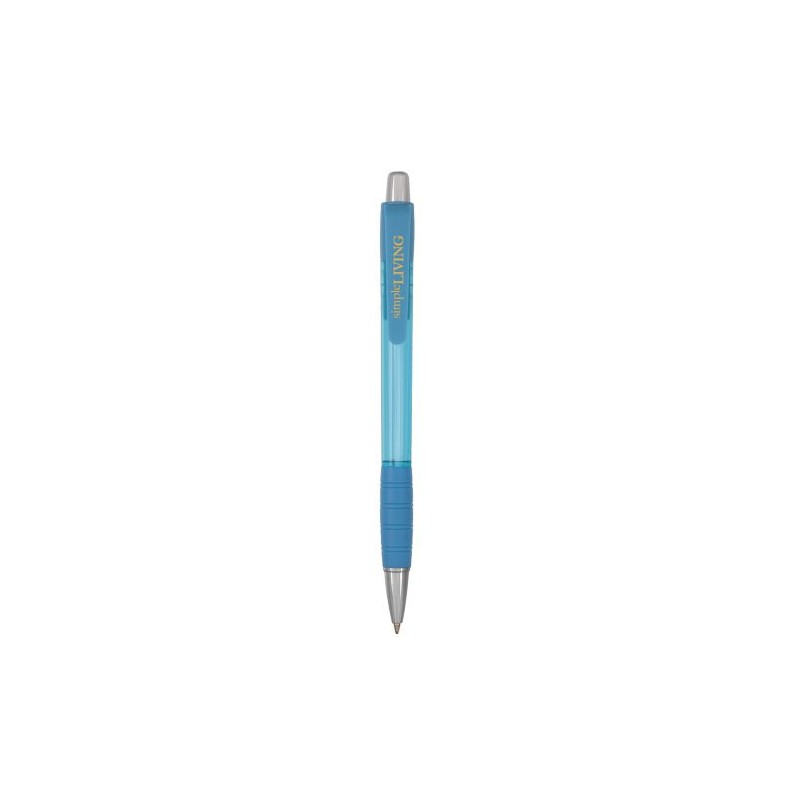 Stylo Éco-responsable Personnalisé Striped Grip pas cher Matières : plastique Couleurs : bleu clair objet publicitaire robuste