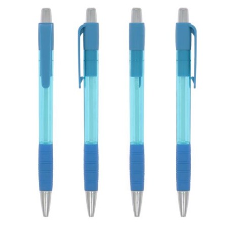 Stylo Éco-responsable Personnalisé Striped Grip pas cher Matières : plastique Couleurs : bleu clair objet promo petit budget