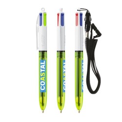 Stylo bille fluo personnalisé 4 couleurs avec lanyard BIC® Matières : plastique Couleurs : jaune transparent