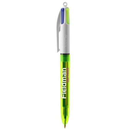 Stylo bille fluo personnalisé 4 couleurs avec lanyard BIC® Matières : plastique Couleurs : jaune transparent personnalisable ave