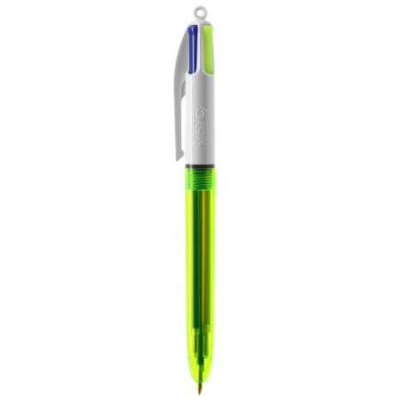 Stylo bille fluo personnalisé 4 couleurs avec lanyard BIC® Matières : plastique Couleurs : jaune transparent impression haute dé