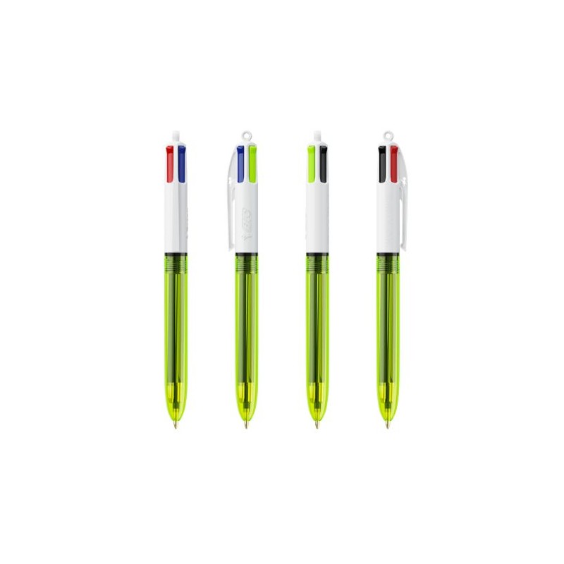 Stylo bille fluo personnalisé 4 couleurs avec lanyard BIC® Matières : plastique Couleurs : jaune transparent marquage laser ultr
