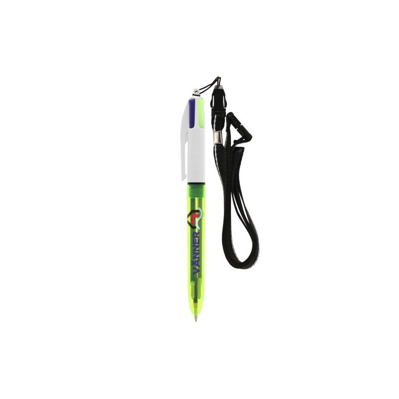 Stylo bille fluo personnalisé 4 couleurs avec lanyard BIC® Matières : plastique Couleurs : jaune transparent livraison express 2