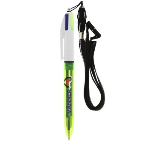 Stylo bille fluo personnalisé 4 couleurs avec lanyard BIC® Matières : plastique Couleurs : jaune transparent livraison express 2