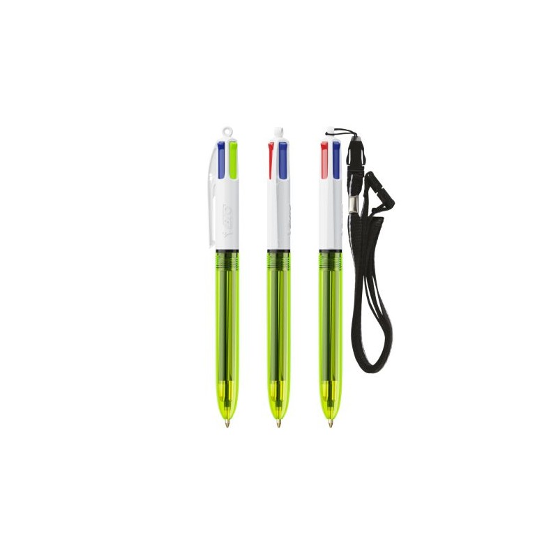 Stylo bille fluo personnalisé 4 couleurs avec lanyard BIC® Matières : plastique Couleurs : jaune transparent objet promotionnel 