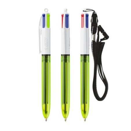 Stylo bille fluo personnalisé 4 couleurs avec lanyard BIC® Matières : plastique Couleurs : jaune transparent objet promotionnel 