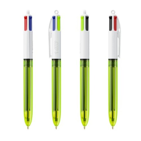 Stylo Bille Fluo 4 Couleurs avec Lanyard - BIC® Objets Publicitaires Matières : plastique Couleurs : jaune transparent marquage 