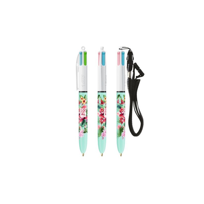 Stylos Publicitaires BIC® 4 Couleurs Fashion avec Lanyard Matières : plastique Couleurs : blanc