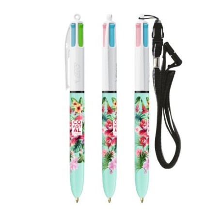 Stylos Publicitaires BIC® 4 Couleurs Fashion avec Lanyard Matières : plastique Couleurs : blanc