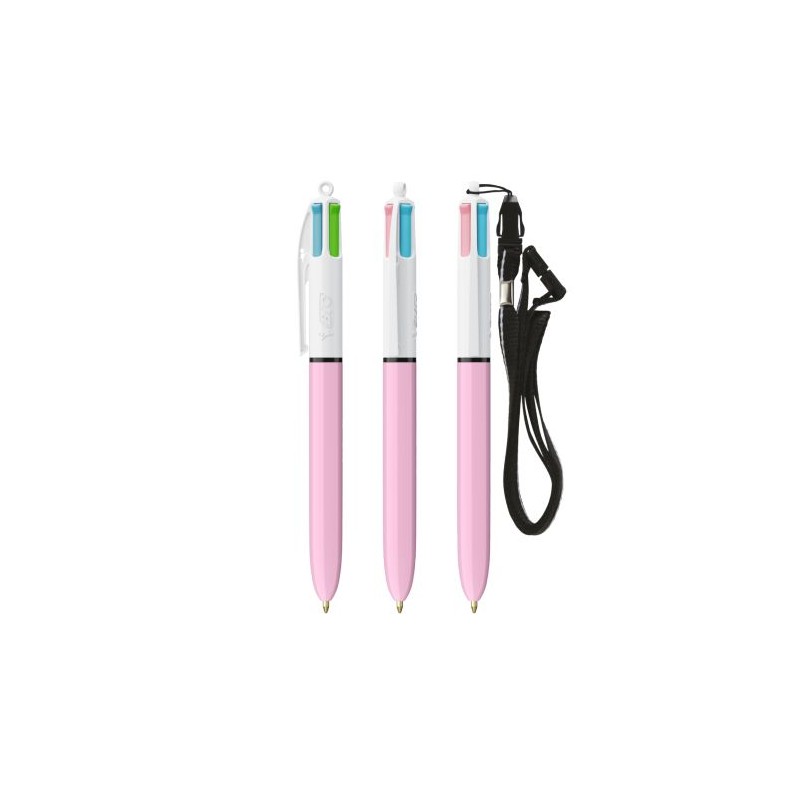 Stylos Publicitaires BIC® 4 Couleurs Fashion avec Lanyard Matières : plastique Couleurs : blanc cadeau collaborateur premium