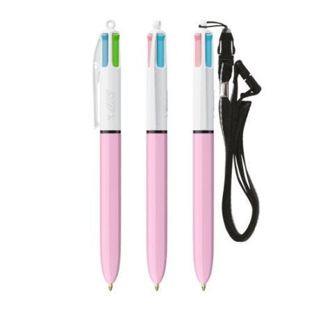 Stylos Publicitaires BIC® 4 Couleurs Fashion avec Lanyard Matières : plastique Couleurs : blanc cadeau collaborateur premium