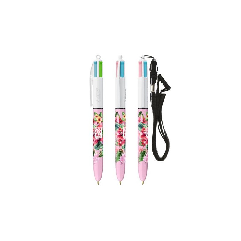 Stylos Publicitaires BIC® 4 Couleurs Fashion avec Lanyard Matières : plastique Couleurs : blanc personnalisation rapide en Franc
