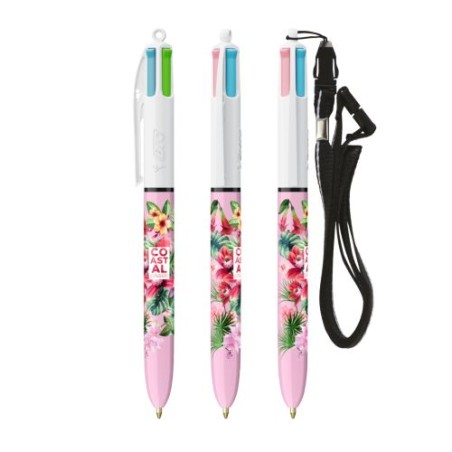 Stylos Publicitaires BIC® 4 Couleurs Fashion avec Lanyard Matières : plastique Couleurs : blanc personnalisation rapide en Franc