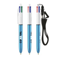 Stylo Bille Personnalisé 4 Couleurs Shine avec Lanyard - BIC® Matières : plastique Couleurs : blanc