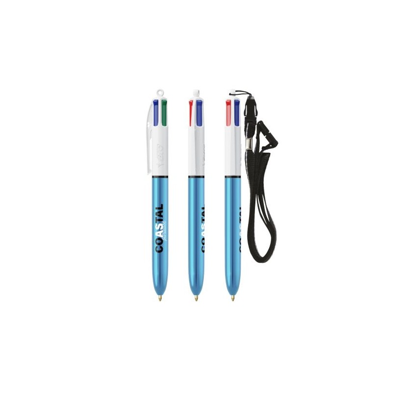 Stylo Bille Personnalisé 4 Couleurs Shine avec Lanyard - BIC® Matières : plastique Couleurs : blanc