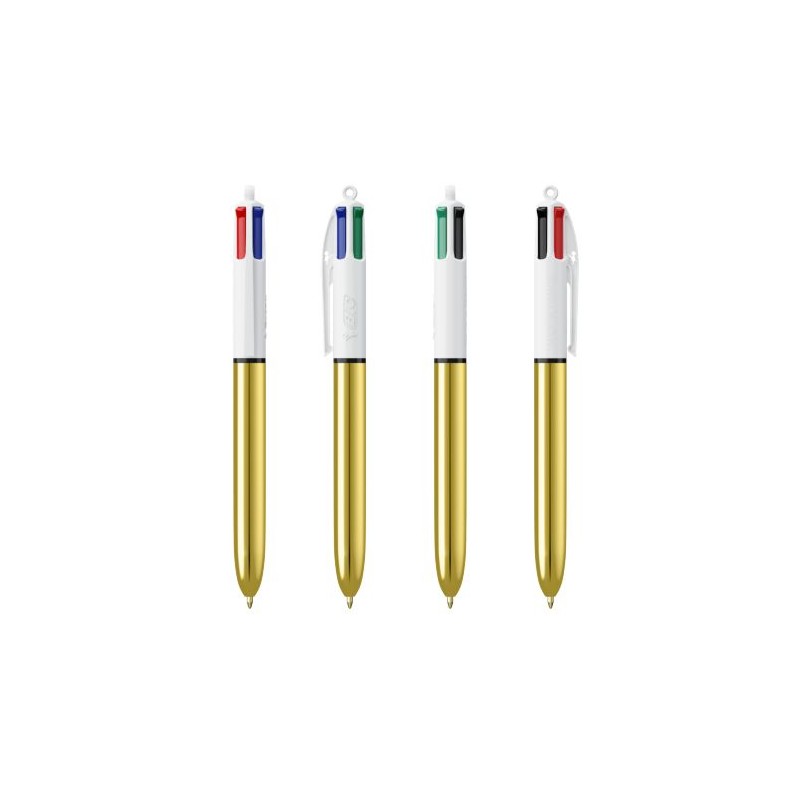 Stylo Bille Personnalisé 4 Couleurs Shine avec Lanyard - BIC® Matières : plastique Couleurs : blanc cadeau collaborateur premium