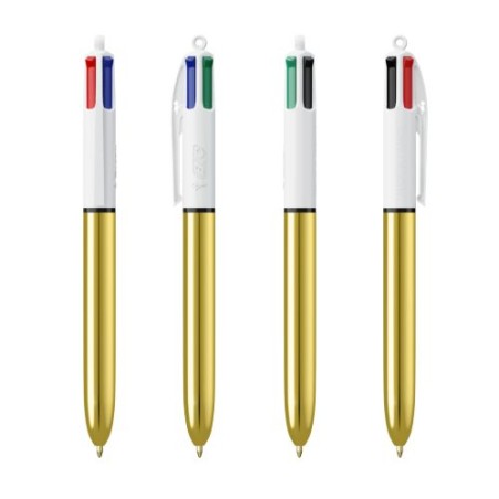 Stylo Bille Personnalisé 4 Couleurs Shine avec Lanyard - BIC® Matières : plastique Couleurs : blanc cadeau collaborateur premium