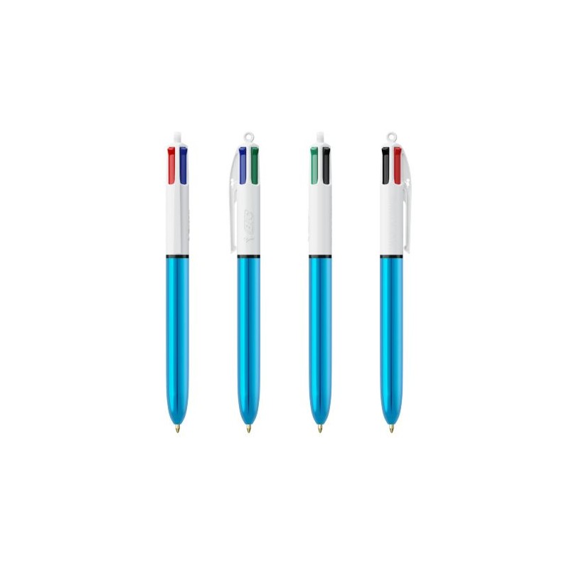 Stylo Bille Personnalisé 4 Couleurs Shine avec Lanyard - BIC® Matières : plastique Couleurs : blanc cadeau affaires élégant